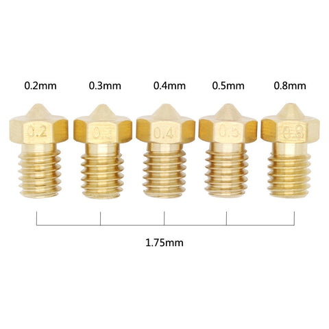 10pcs 3D printer E3D V6 V5  Extruder J-Head Brass Nozzle Print Head for 1.75mm with size  0.2/0.3/0.4/0.5/0.8mm