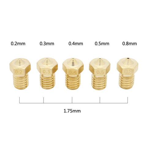 5pcs 3D printer  Extruder  J-Head Brass Nozzle Print Head for 1.75mm with size  0.2/0.3/0.4/0.5/0.8mm